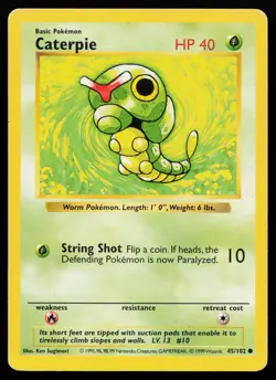 Caterpie 45/102 Common Base Set (Shadowless) Pokemon Card - Image 1