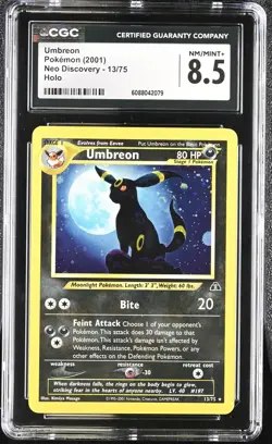 CGC 8.5 Umbreon 2001 Neo Discovery 13/75 Holo SWIRL Pokemon Card - Image 1