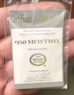 Pokemon MEWTWO 23k Gold Plated Trading Card 1999 Burger King Promo w/COA & Box - Image 5