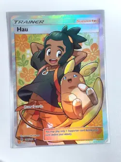 Pokemon Hau Full Art Trainer Card 144/145 SM Ultra Rare Holo 2017 in Sleeve - Image 1
