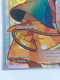 Pokemon Hau Full Art Trainer Card 144/145 SM Ultra Rare Holo 2017 in Sleeve - Image 3
