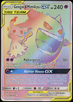 Pokemon Gengar & Mimikyu GX Team Up Secret Rare Full Art 186 Near Mint - Image 1