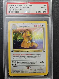 Pokemon PSA 9 1st Edition Fossil Dragonite Holo Rare (4/62) MINT - Image 1