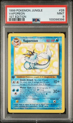 1999 POKEMON TCG JUNGLE VAPOREON #28 1ST EDITION PSA 9 Graded Card - Image 1