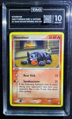 2004 RUBY & SAPPHIRE POKEMON EX TEAM ROCKET RETURNS 59/109 HOUNDOUR TAG 10 - Image 1