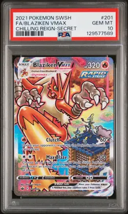 2021 POKEMON SWORD & SHIELD CHILLING REIGN SECRET FULL ART/BLAZIKEN VMAX PSA 10 - Image 1