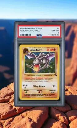 1999 Pokemon Fossil Aerodactyl Holo #1 PSA 8 Graded TCG Card - Image 1