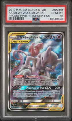 2019 POKEMON TCG TAG TEAM FULL ART PROMO MEWTWO & MEW SM191 PSA 10 Graded Card - Image 1