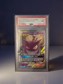 Pokemon Tag Team Gengar & Mimikyu GX #53 Sun & Moon Team Up PSA 9 Graded Card - Image 1