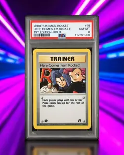 2000 Pokemon 1st Edition Here Comes Team Rocket! Holo #15 PSA 8 Graded Card - Image 1