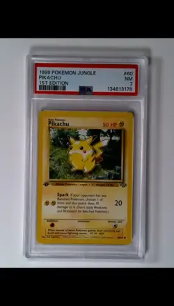 1999 POKEMON BASE SET UNLIMITED YELLOW CHEEKS #58 PIKACHU PSA 7 - Image 1