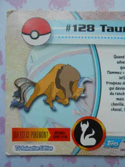 TAUROS #128 - TOPPS TV ANIMATION EDITION 1999 - CARTE POKEMON - TRES BON ETAT - Image 5