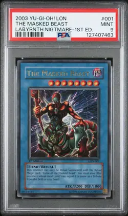 2003 Yugioh LON The Masked Beast #001 Labyrinth Nightmare 1st edition PSA 9 - Image 1