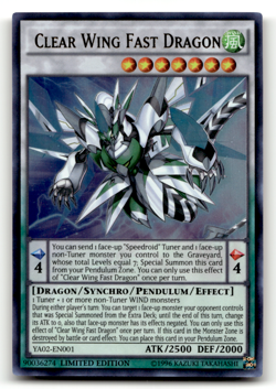 Yugioh TCG - Clear Wing Fast Dragon YA02 - Super Rare Legendary Duelists Synchro - Image 1