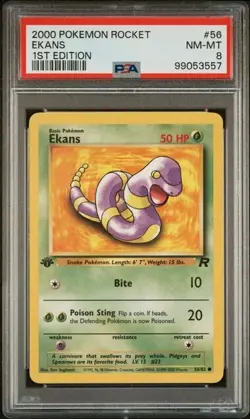 TCG 1999 Pokemon TEAM ROCKET Non-Holo 1ST Edition Card EKANS # 56 PSA 8 - Image 1