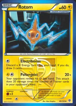 Rotom (Team Plasma) 49/135 Uncommon Plasma Storm Lightly Played Pokemon Card - Image 1