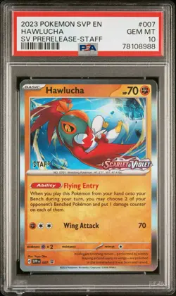 PSA 10 Gem MINT Hawlucha STAFF Prerelease Promo Scarlet Violet Pokemon Pop 14 - Image 1
