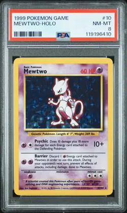 1999 POKEMON GAME #10 MEWTWO-HOLO PSA 8 - Image 1