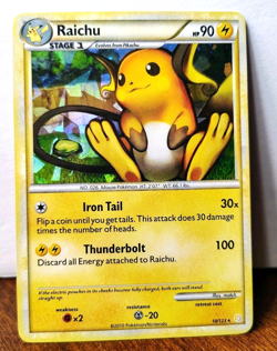 POKEMON RAICHU 10/123 CRACKED ICE HOLO RARE HEARTGOLD & SOULSILVER MP-HP - Image 1