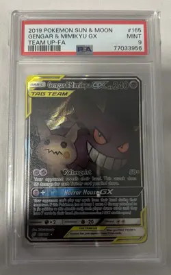 2019 Pokemon Gengar & Mimikyu GX 165/181 Alt Art Team Up PSA 9 - Image 1