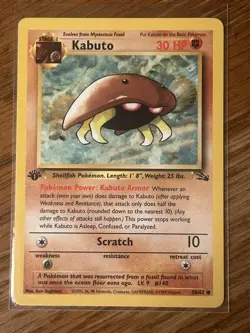 Kabuto 1st Edition Fossil Set Pokemon WOTC TCG Common Card #50/62 MP - Image 1