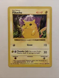 Pokemon Pikachu TCG Base Set Shadowless Common Card 58/102 - Image 1