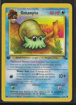Pokemon TCG - Omanyte 52/62 Fossil 1st Edition WOTC 1999 - NM - Image 1