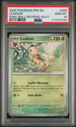 Leafeon 005/131 Poke Ball Reverse Holo Prismatic Evolutions PSA 10 Gem Mint - Image 1