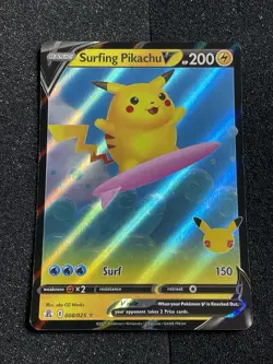 Pokemon TCG Surfing Pikachu V Celebrations 008/025 Holo Ultra Rare LP (b) - Image 1