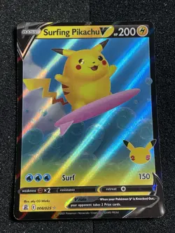 Pokemon TCG Surfing Pikachu V Celebrations 008/025 Holo Ultra Rare LP (c) - Image 1