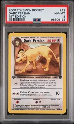DARK PERSIAN PSA 8 • 2000 #42 Pokemon 1st Edition Team Rocket NM-MINT 6128 - Image 1