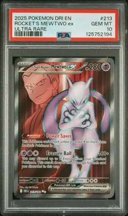 2025 POKEMON DRI EN-DESTINED RIVALS ULTRA RARE TEAM ROCKET'S MEWTWO EX PSA 10 - Image 1