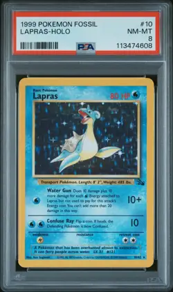 1999 POKEMON FOSSIL #10 LAPRAS-HOLO PSA 8 - Image 1
