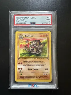 PSA 9 MINT 1999 POKEMON FOSSIL 37 GRAVELER 1ST EDITION ENGLISH - Image 1