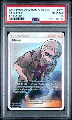 2019 POKEMON SUN & MOON TEAM UP #179 FULL ART/NANU PSA 10 - Image 1