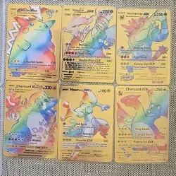 NEAT! Six Pack Gold METAL Pokemon Cards Tag Team GX Pikachu Charizard Mewtwo - Image 1