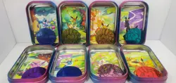 Prismatic Evolutions *EMPTY* Mini Tin Complete Set Of 8 (Tin + Card + Coin) - Image 1