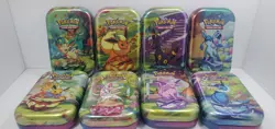 Prismatic Evolutions *EMPTY* Mini Tin Complete Set Of 8 (Tin + Card + Coin) - Image 2