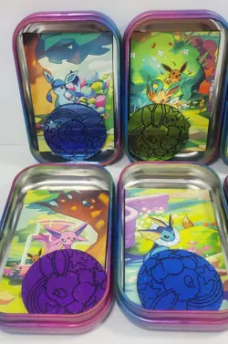 Prismatic Evolutions *EMPTY* Mini Tin Complete Set Of 8 (Tin + Card + Coin) - Image 3