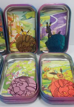 Prismatic Evolutions *EMPTY* Mini Tin Complete Set Of 8 (Tin + Card + Coin) - Image 4