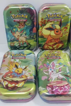 Prismatic Evolutions *EMPTY* Mini Tin Complete Set Of 8 (Tin + Card + Coin) - Image 5