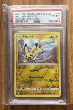2017 Pokemon Sun & Moon Burning Shadows Pikachu Reverse Foil Card PSA 10 - Image 1