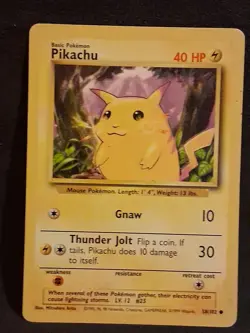 Pokemon Pikachu TCG Base Set Shadowless Common Card 58/102 - Image 1