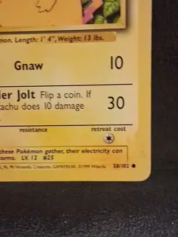 Pokemon Pikachu TCG Base Set Shadowless Common Card 58/102 - Image 4