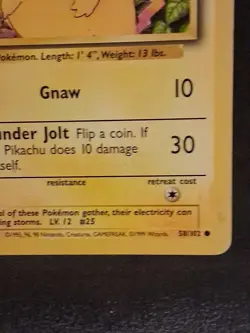 Pokemon Pikachu TCG Base Set Shadowless Common Card 58/102 - Image 5