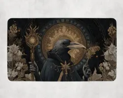 Crow Sorcerer Dark Avian Mage Bloomburrow Magic Fantasy MTG Playmat - Image 1