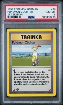 1999 Pokemon GERMAN 1st Edition Base Set Pokemon Zuchter-Breeder 76/102 PSA 8 - Image 1