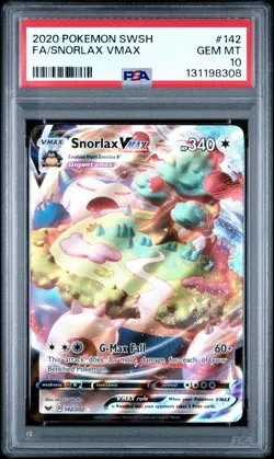 2020 Pokemon Sword & Shield Snorlax VMAX #142/202 Full Art PSA 10 GEM MINT QTY - Image 1