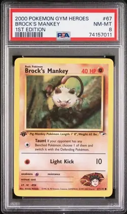 2000 Pokemon Gym Heroes 1st Edition Brock's Mankey 067/132 PSA 8 NM-MT - Image 1