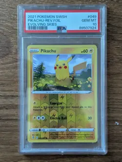 2021 Pokemon SWSH Evolving Skies PSA 10 Pikachu Reverse Foil Holo #49 MINT - Image 1